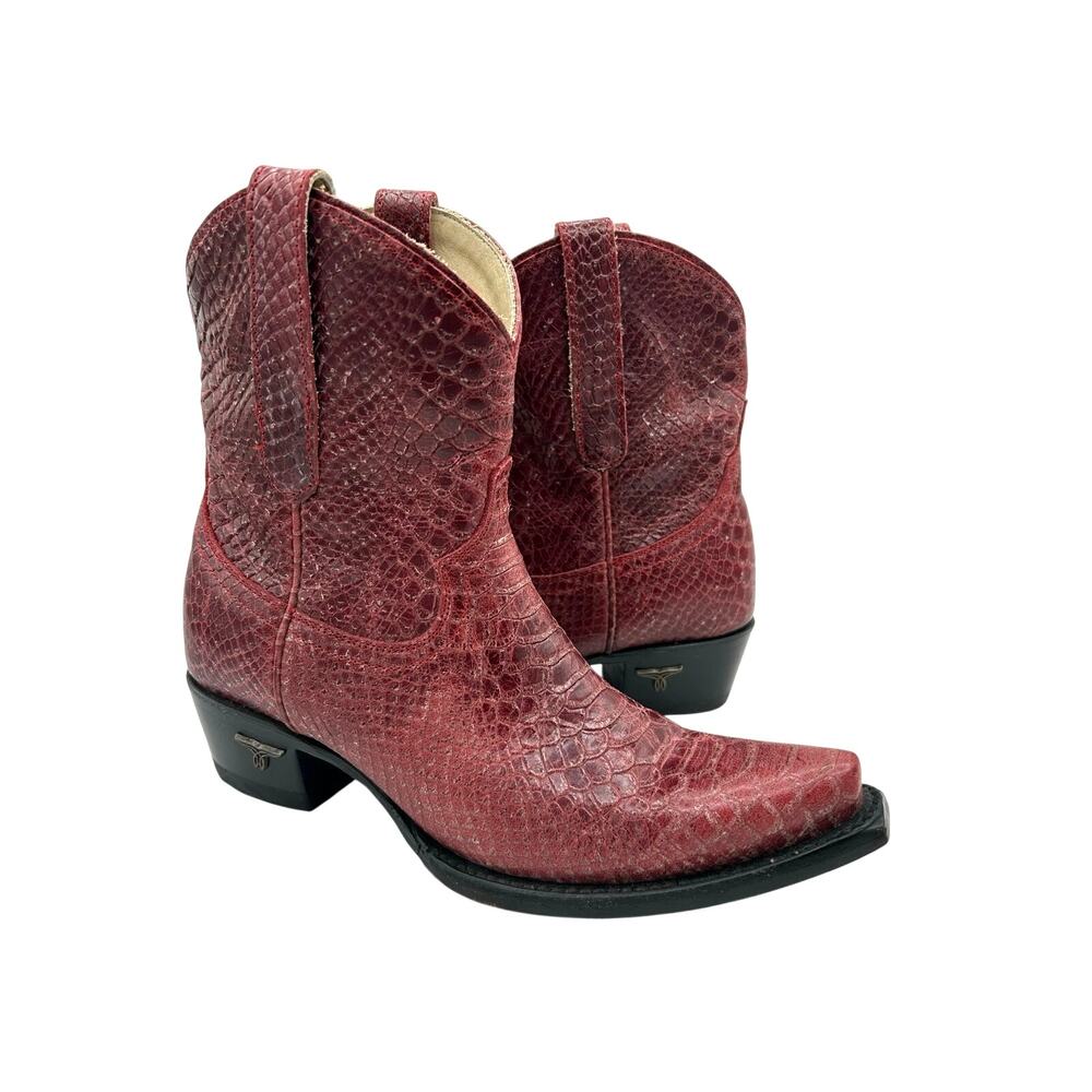 Lane Emma Jane Western Boot  snake-and-croc embossed red leather  Women’s SZ 7